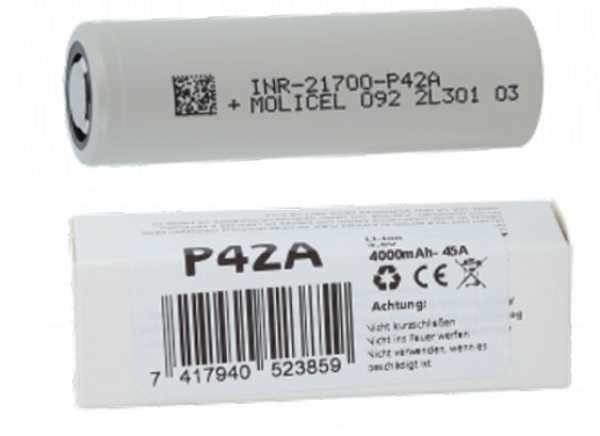 21700 Molicel Akku 4000mAh 45A INR P42A