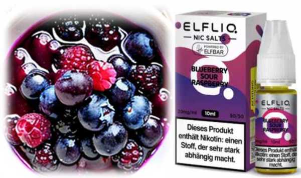 Blueberry Sour Raspberry saure Blaubeeren Himbeeren ELFLIQ Elfbar Nikotinsalz Liquid 10ml