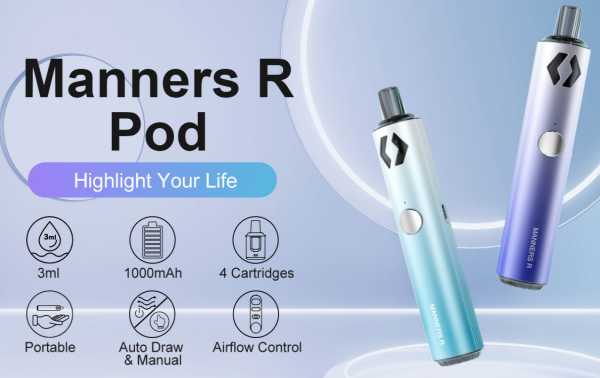 Manners R Pod E-Zigarette Unterdruckschalter Vapefly 11 bis 22W 1000 mAh